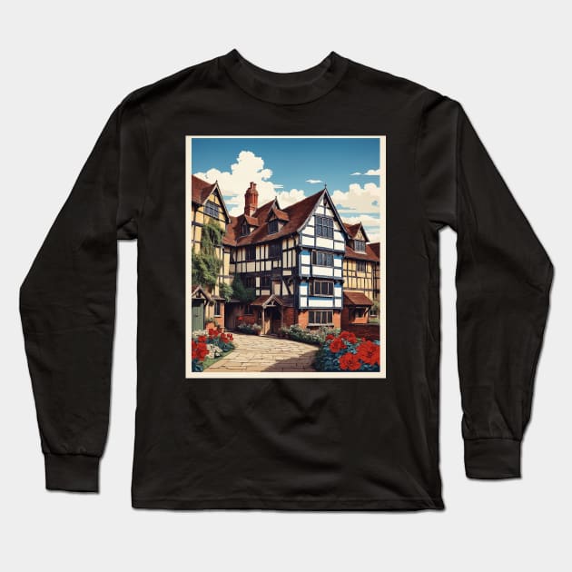 Shakespeare's Birthplace Stratford-upon-Avon Vintage Travel Tourism Poster Art Long Sleeve T-Shirt by TravelersGems